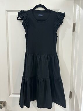 GAP Black Ruffle Sleeve Tiered Midi Dress